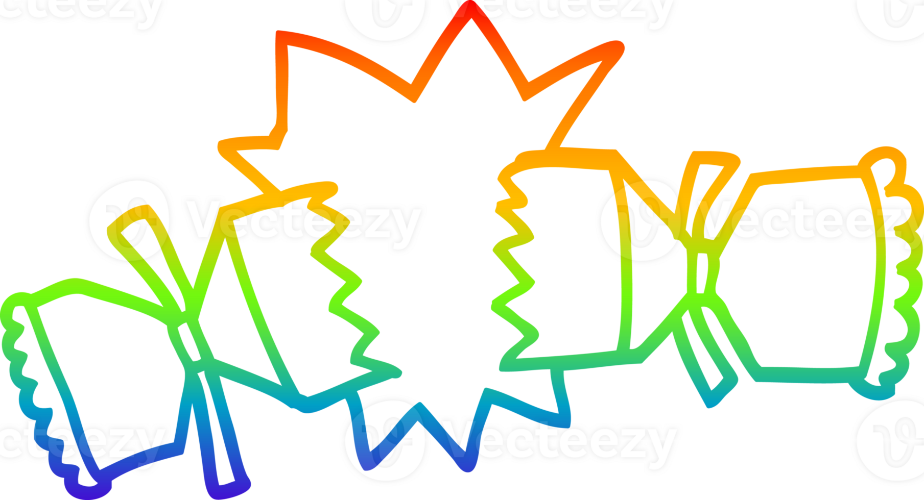 rainbow gradient line drawing cartoon exploding cracker png