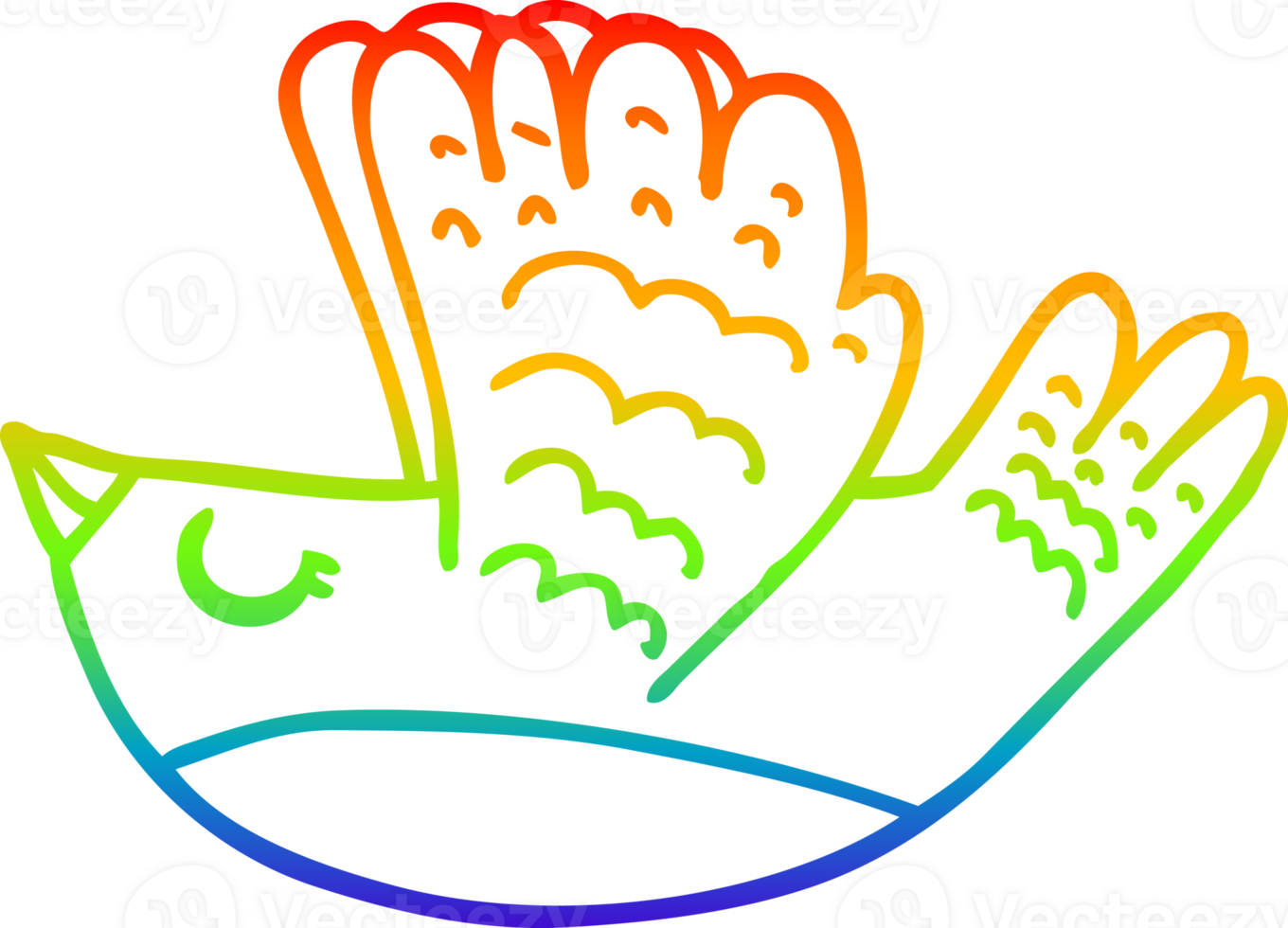 rainbow gradient line drawing cartoon flying bird png