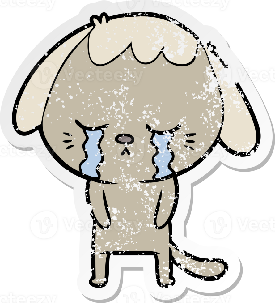 distressed sticker of a cute puppy crying cartoon png