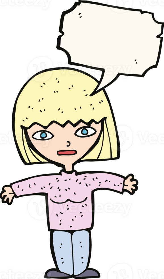 cartoon woman with open arms with speech bubble png