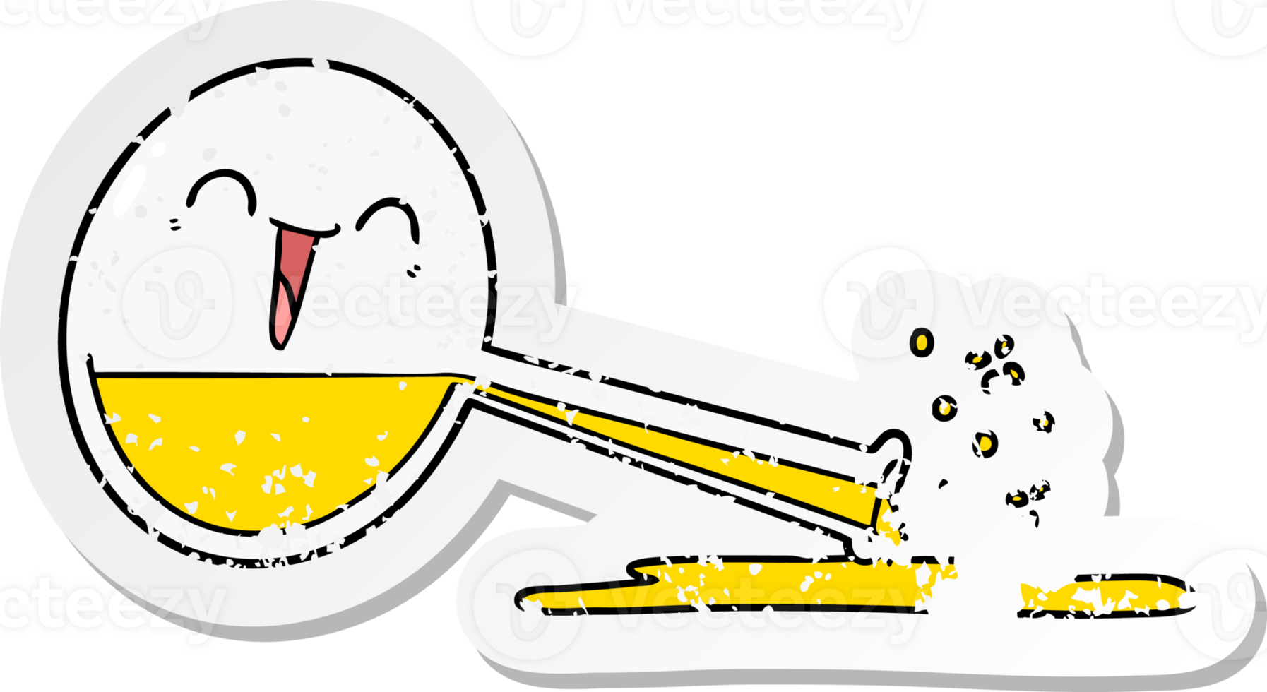 distressed sticker of a happy cartoon spilled chemicals png