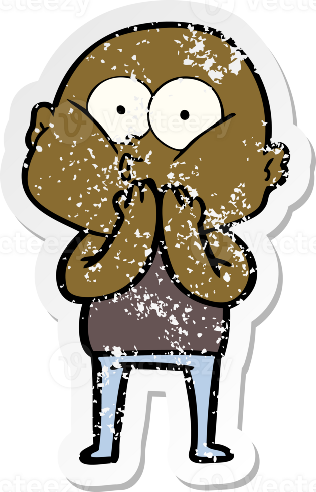 distressed sticker of a cartoon bald man staring png