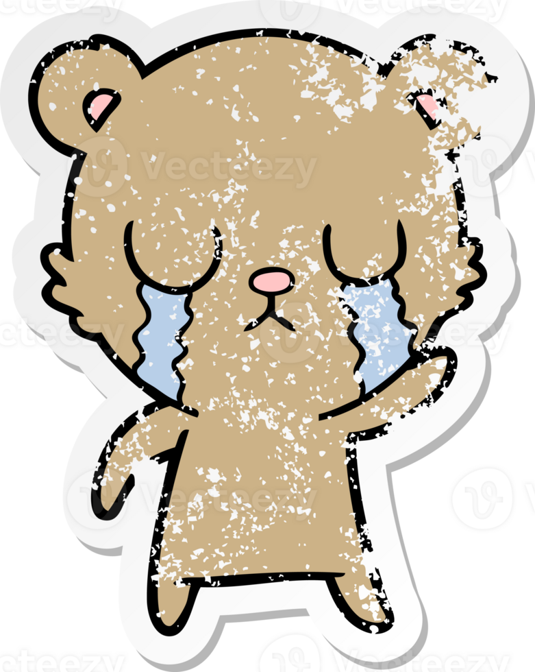 distressed sticker of a crying cartoon bear png