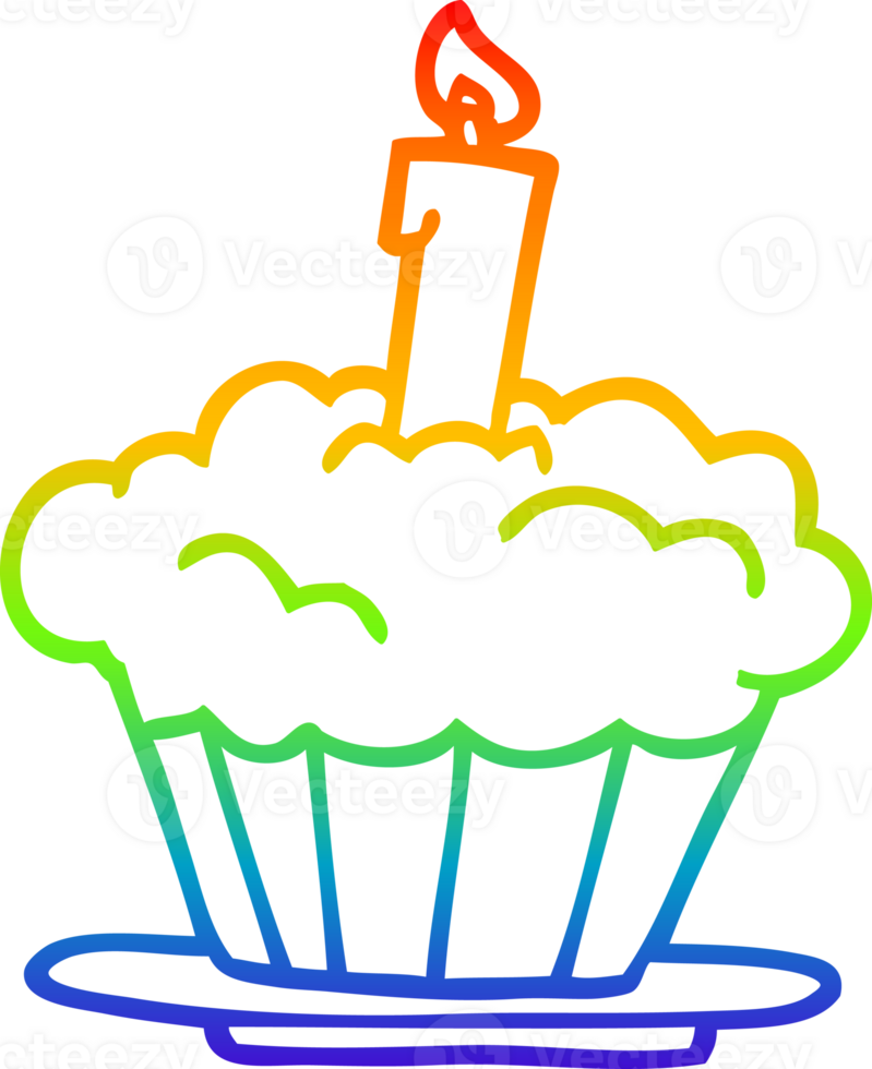 rainbow gradient line drawing of a cartoon birthday cake png