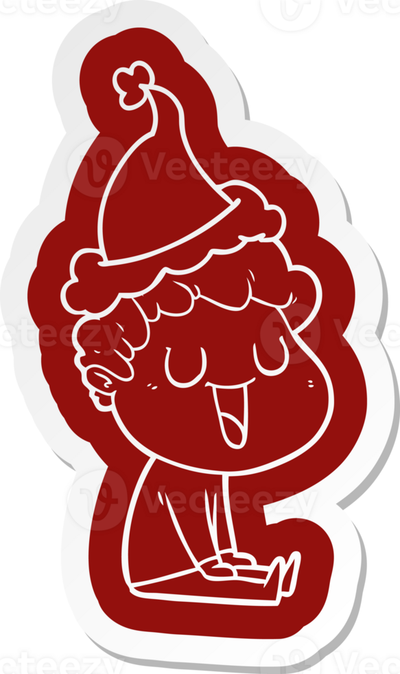 laughing quirky cartoon  sticker of a man wearing santa hat png