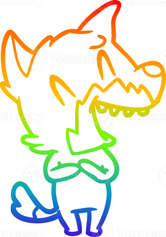 rainbow gradient line drawing of a laughing fox cartoon png