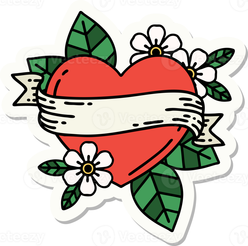 sticker of tattoo in traditional style of a heart and banner png