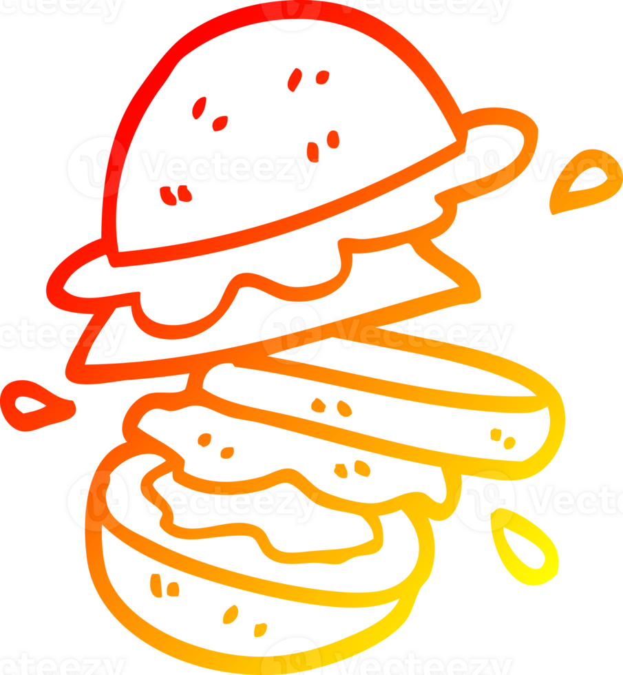 warm gradient line drawing of a cartoon burger png