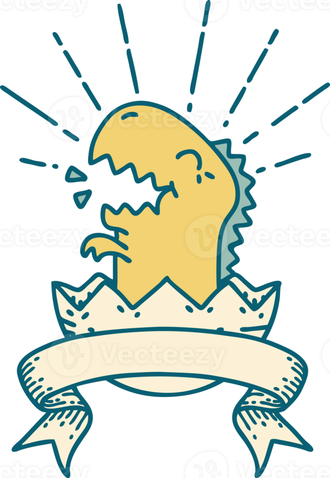 scroll banner with tattoo style hatching dinosaur png