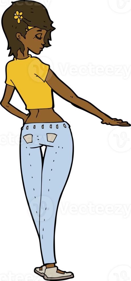 dessin animé jolie fille en jeans et tee png