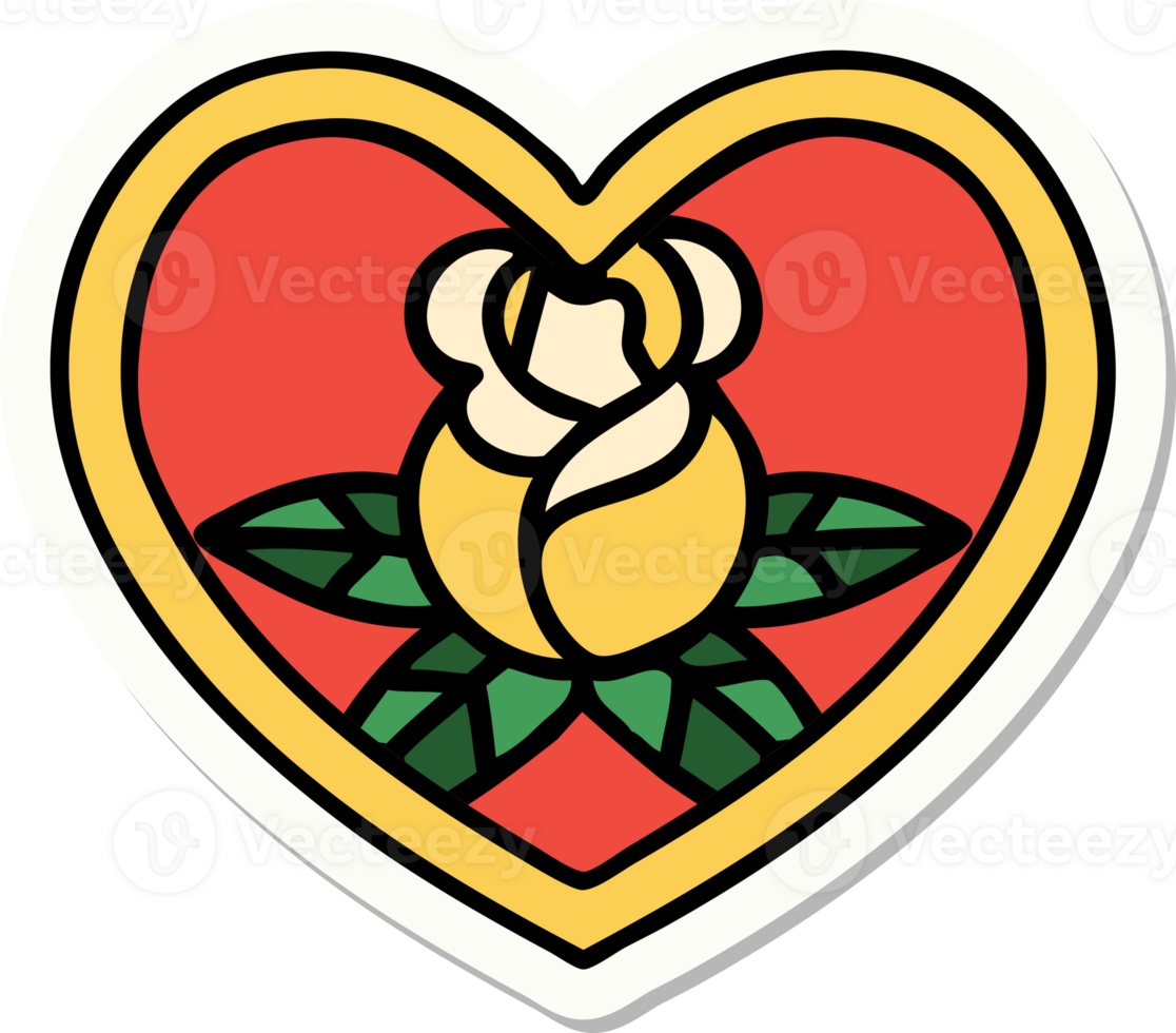 sticker of tattoo in traditional style of a heart and flowers png