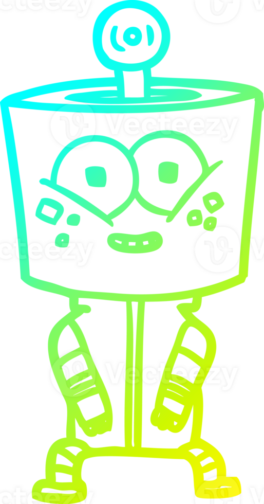 cold gradient line drawing of a happy cartoon robot png