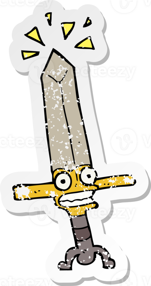 distressed sticker of a cartoon magic sword png