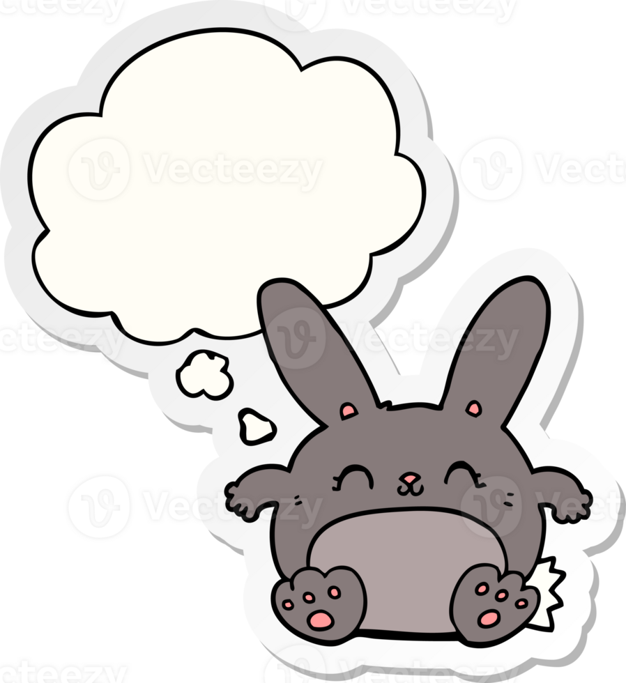 cartoon rabbit with thought bubble as a printed sticker png