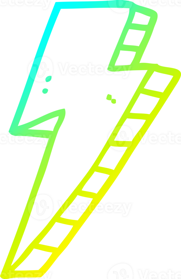 cold gradient line drawing of a cartoon lightning bolt png
