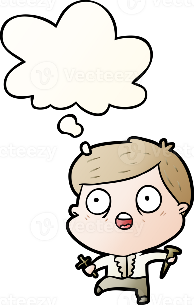 cartoon man hunting vampires with thought bubble in smooth gradient style png