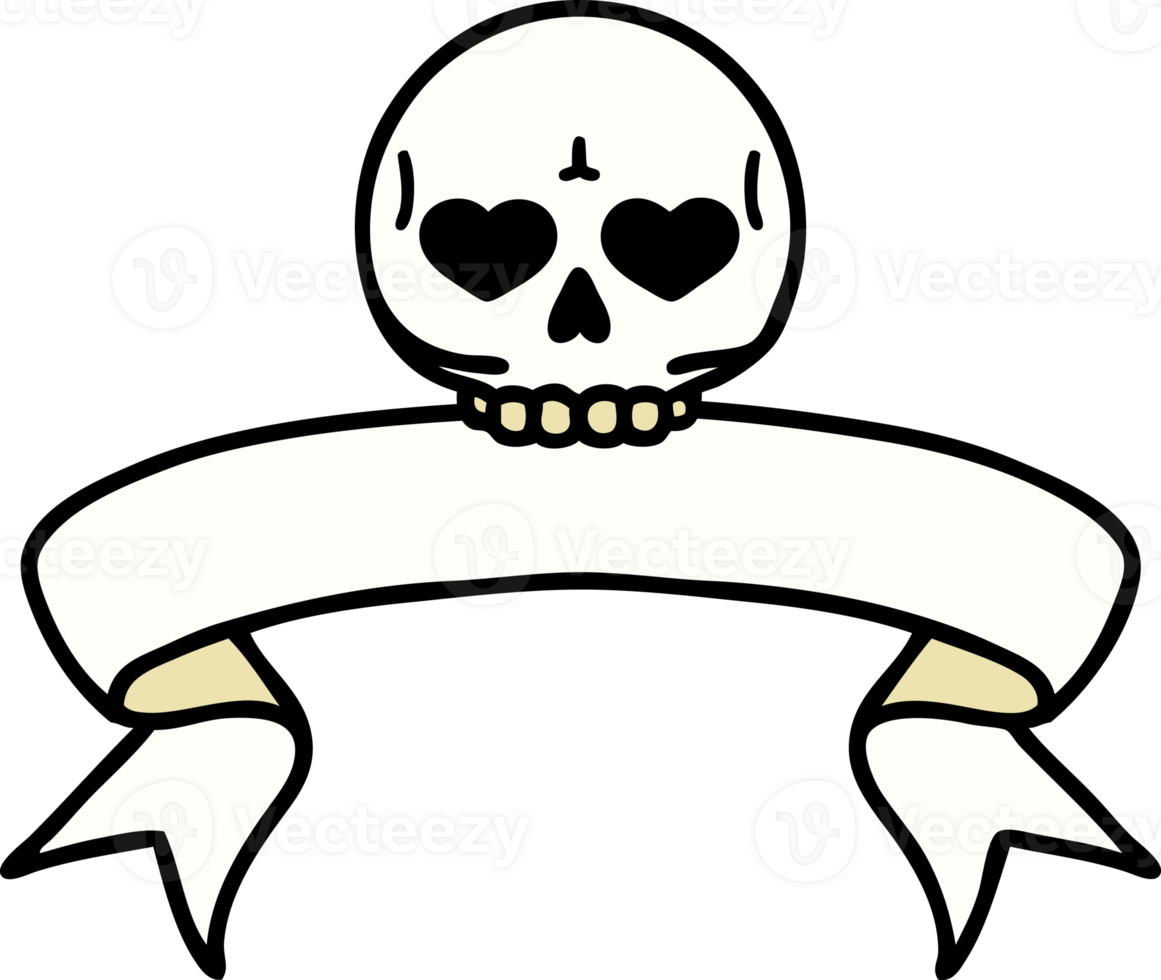 traditional tattoo with banner of a skull png
