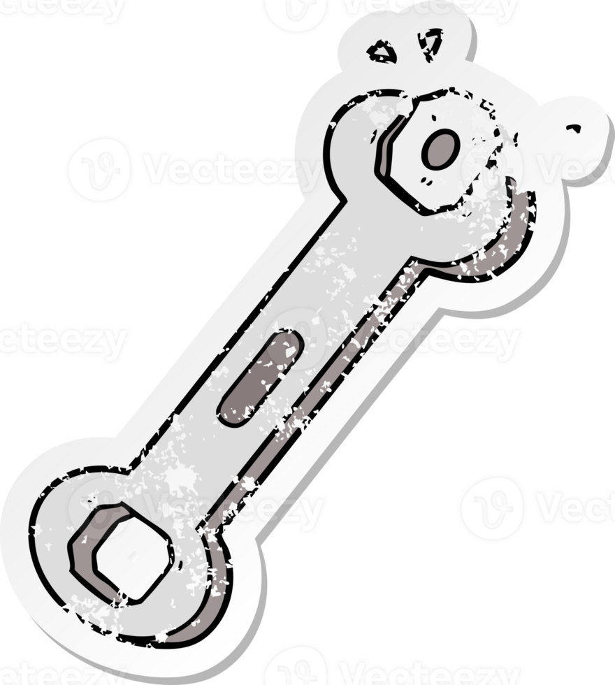 distressed sticker of a cartoon spanner turning nut png