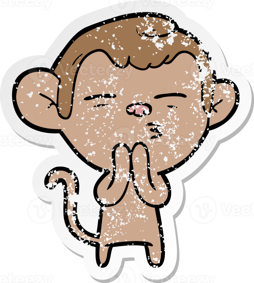 distressed sticker of a cartoon suspicious monkey png