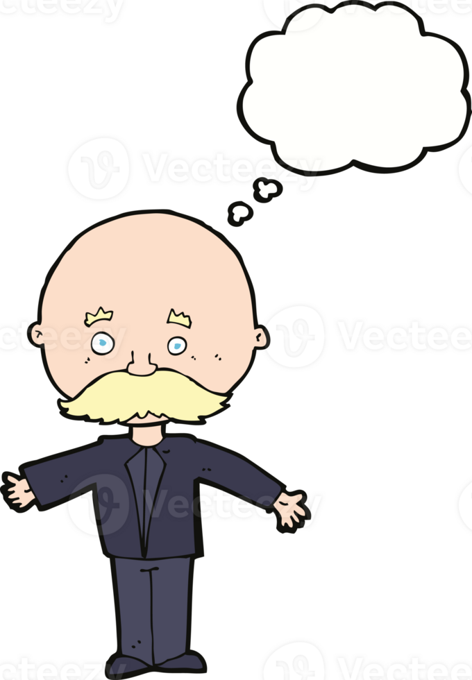 cartoon man with mustache with thought bubble png