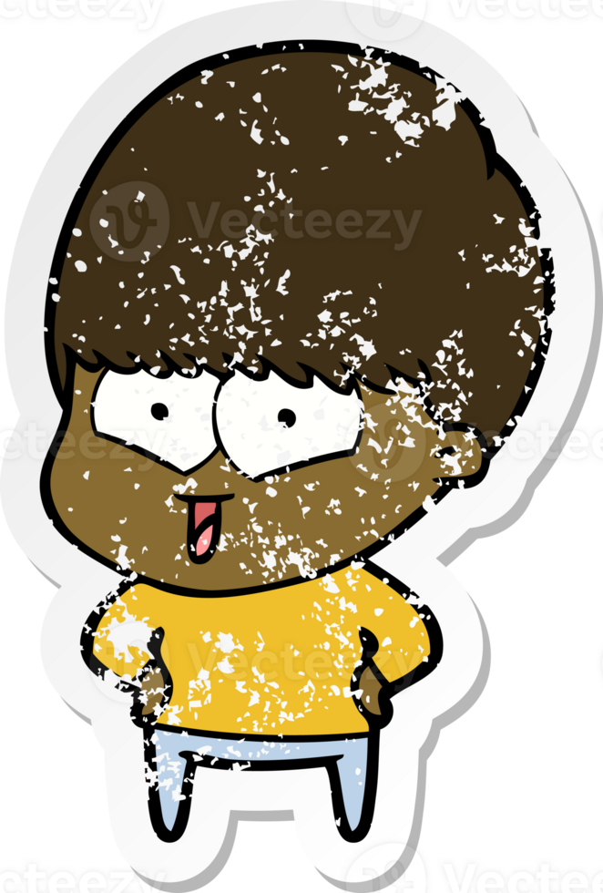 distressed sticker of a cartoon happy boy png