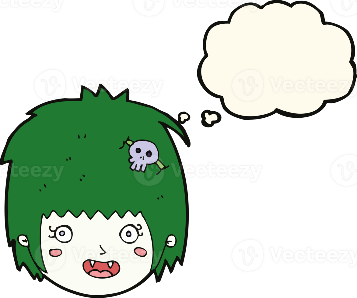 cartoon happy vampire girl face with thought bubble png