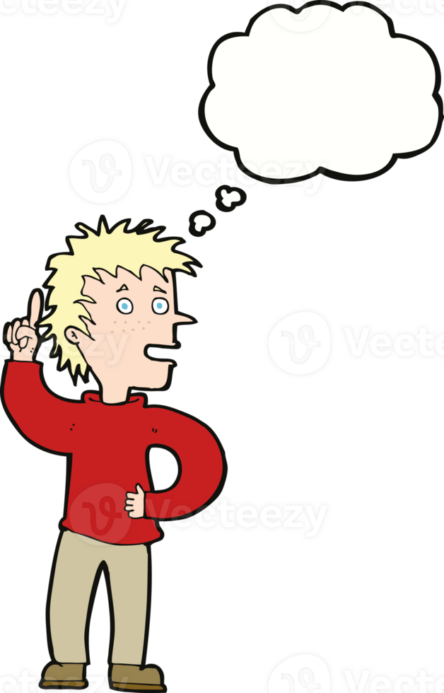 cartoon boy with idea with thought bubble png