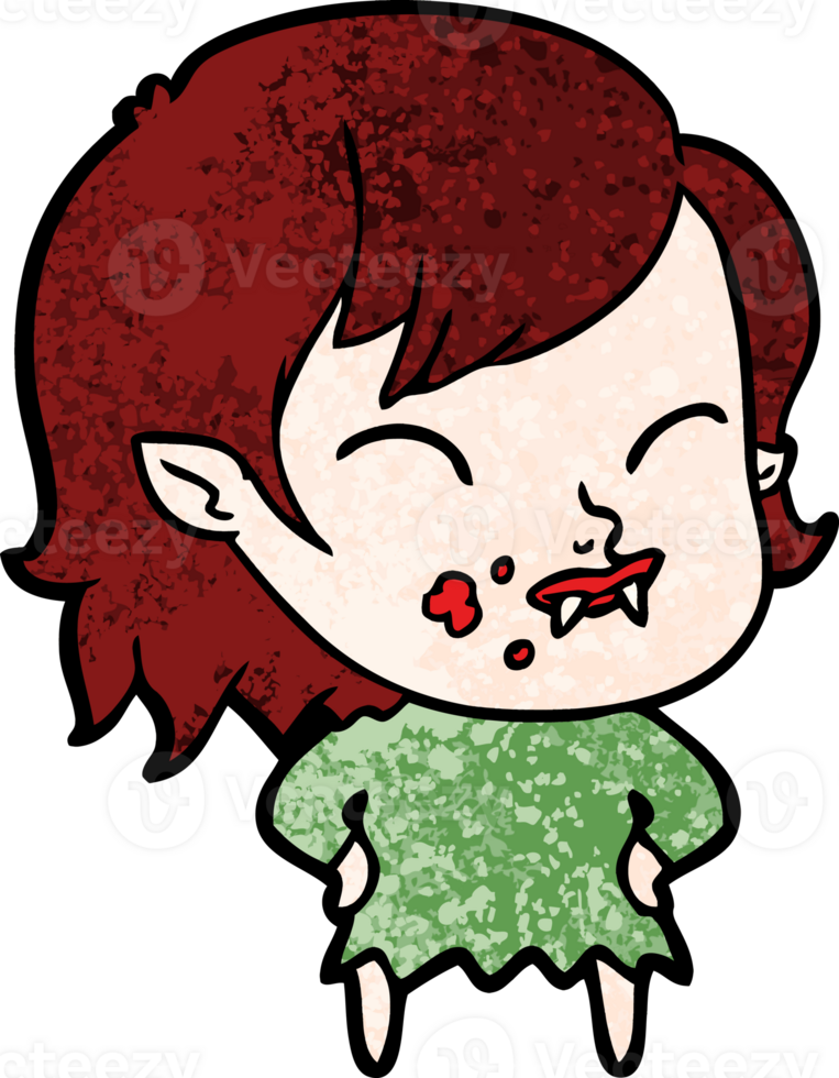 cartoon vampire girl with blood on cheek png