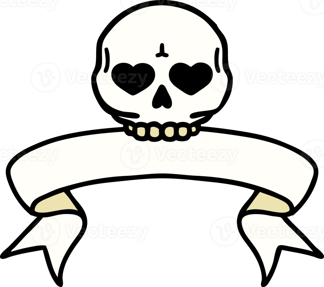 traditional tattoo with banner of a skull png
