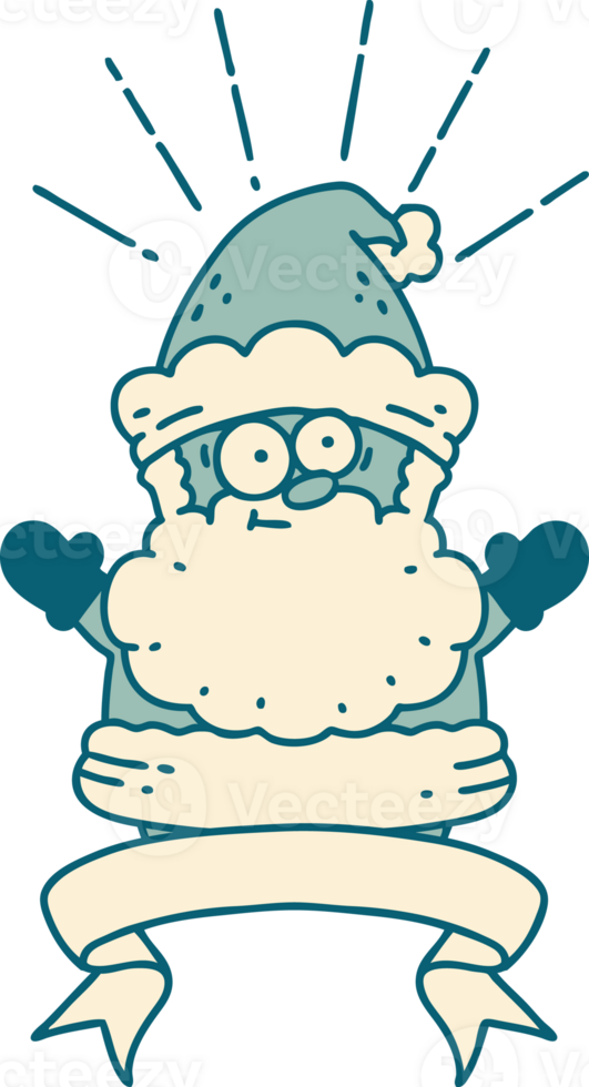 scroll banner with tattoo style santa claus christmas character png