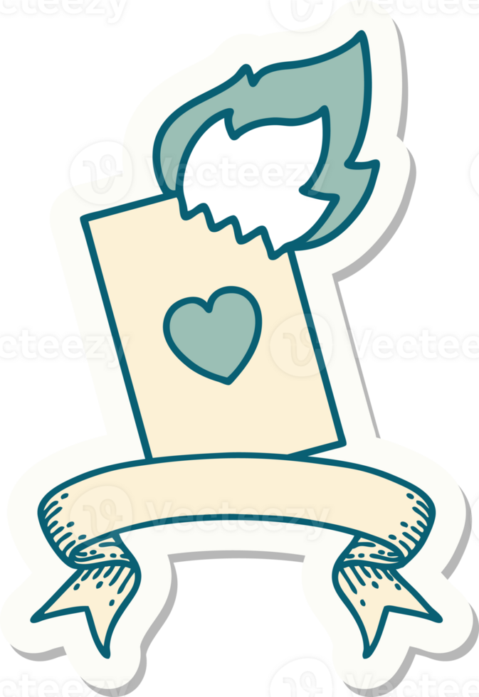 tattoo style sticker with banner of a flaming card png