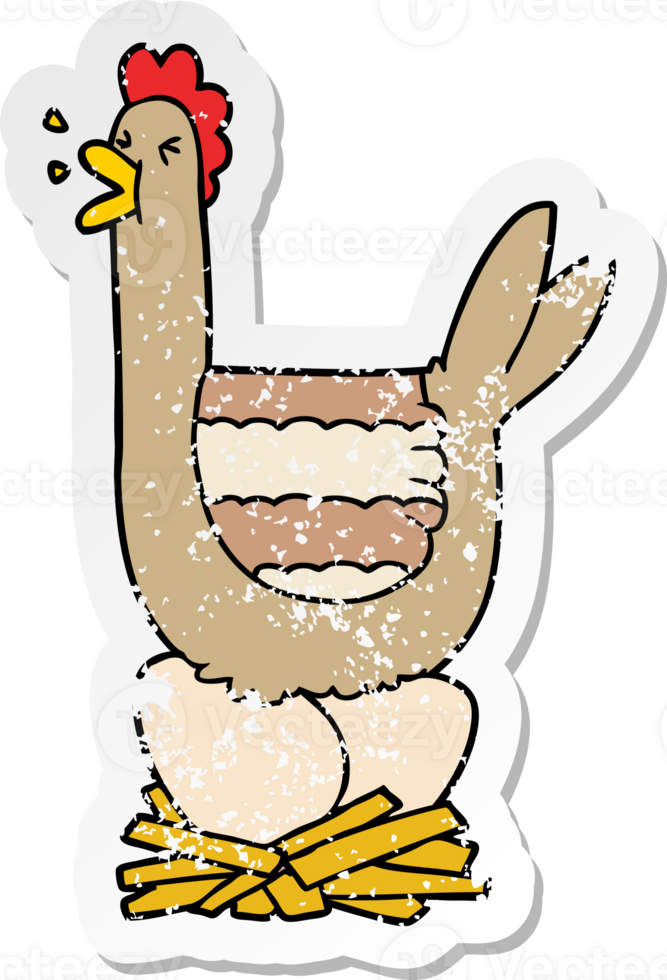 distressed sticker of a cartoon hen sitting on nest png