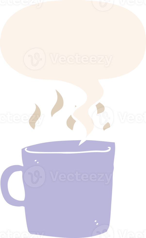 cartoon hot cup of coffee with speech bubble in retro style png
