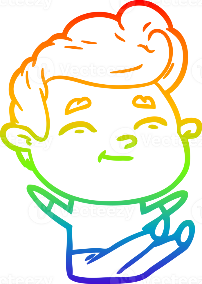 rainbow gradient line drawing of a happy cartoon man sitting png
