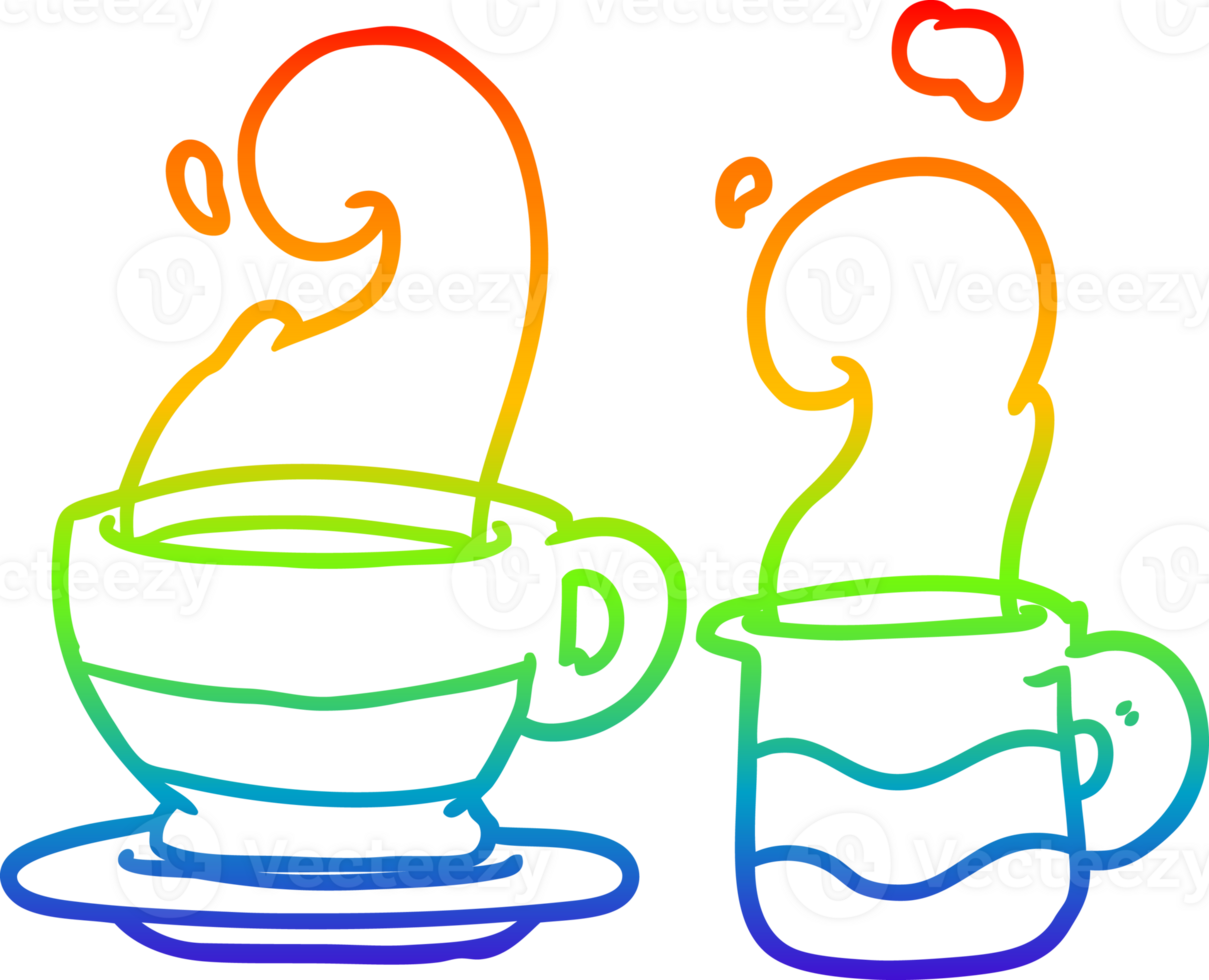 rainbow gradient line drawing of a cup of coffee png