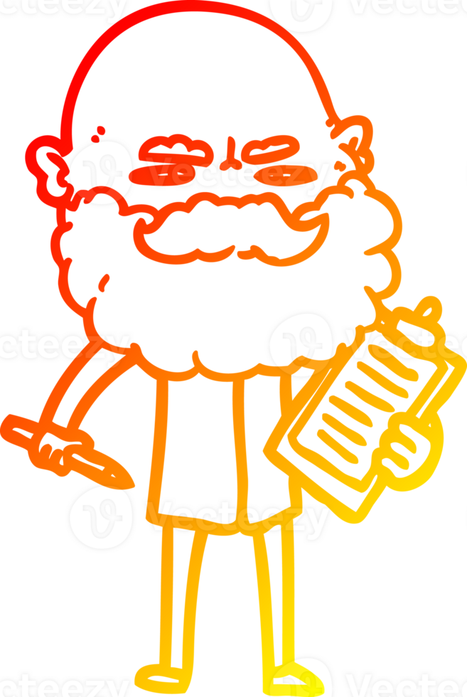 warm gradient line drawing of a cartoon man with beard frowning png