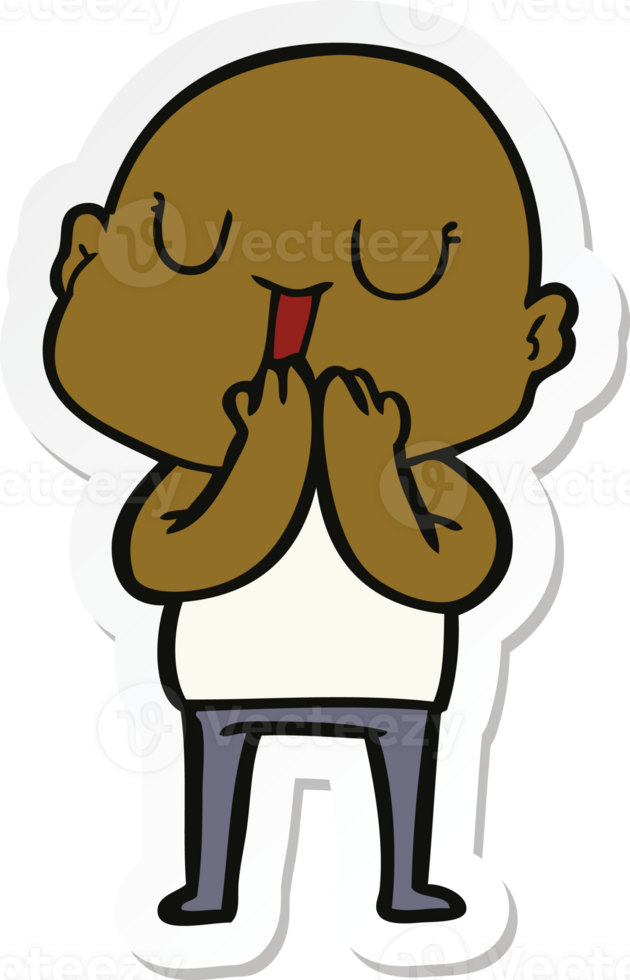 sticker of a happy cartoon bald man png