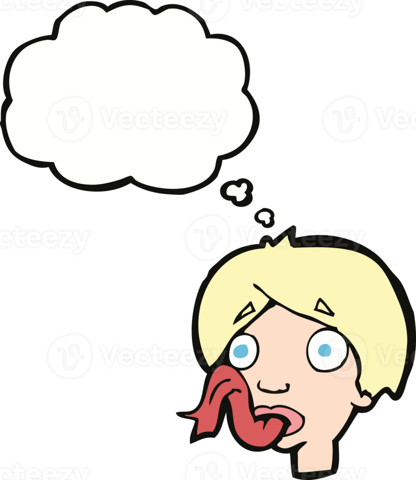 cartoon head sticking out tongue with thought bubble png