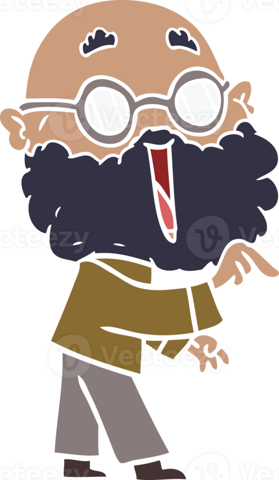 flat color style cartoon joyful man with beard pointing finger png