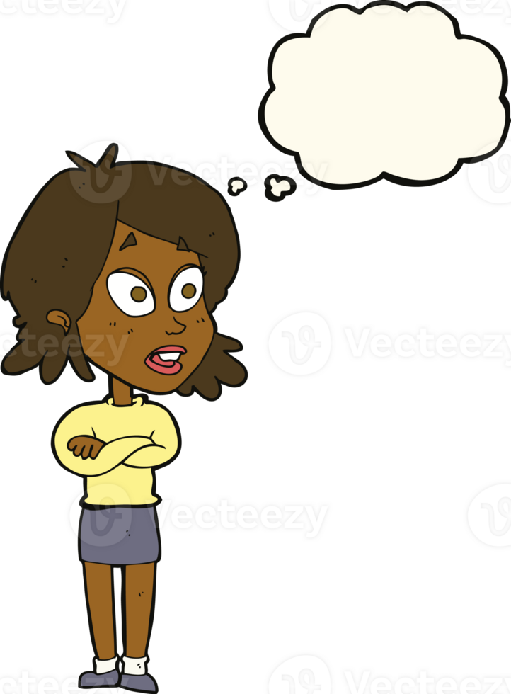 cartoon surprised woman with thought bubble png