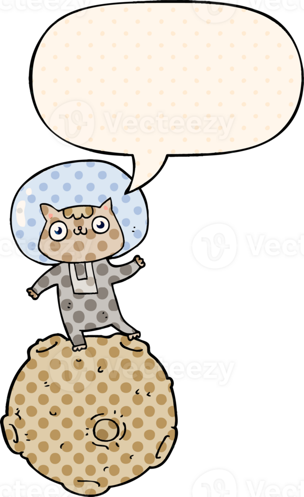 cute cartoon astronaut cat with speech bubble in comic book style png