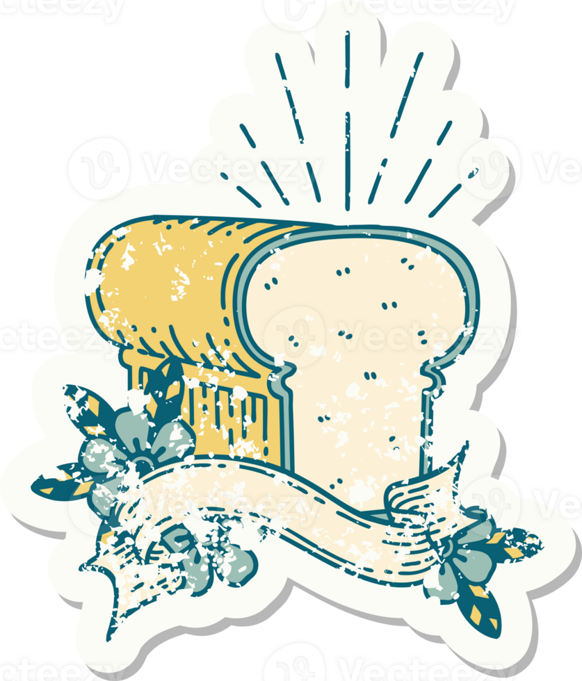 worn old sticker of a tattoo style loaf of bread png