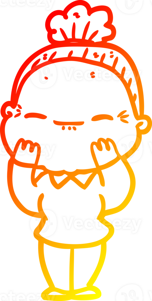 warm gradient line drawing of a cartoon peaceful old woman png