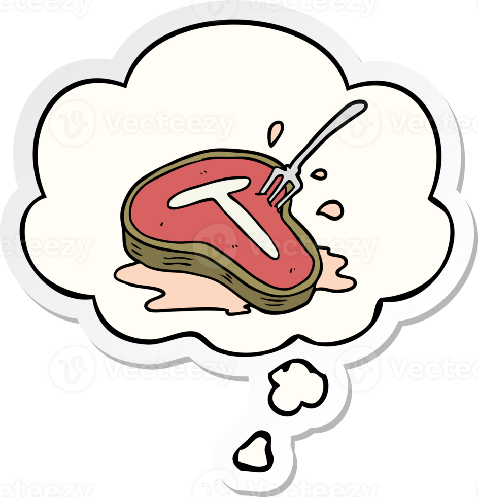cartoon steak with thought bubble as a printed sticker png