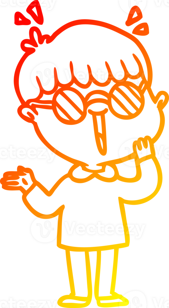 warm gradient line drawing of a cartoon boy realizing something amazing png