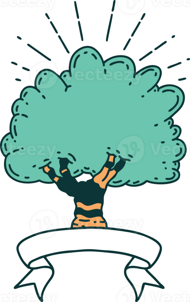 scroll banner with tattoo style tree png