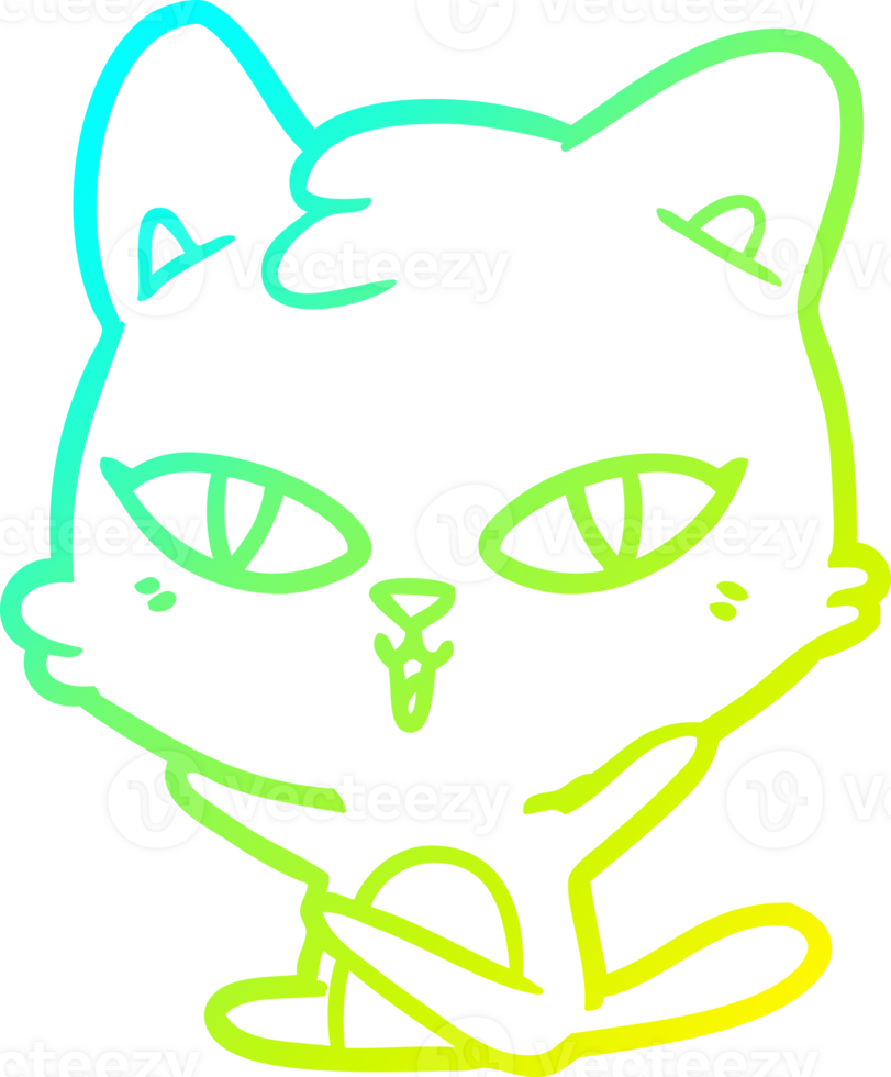 cold gradient line drawing of a cartoon cat png