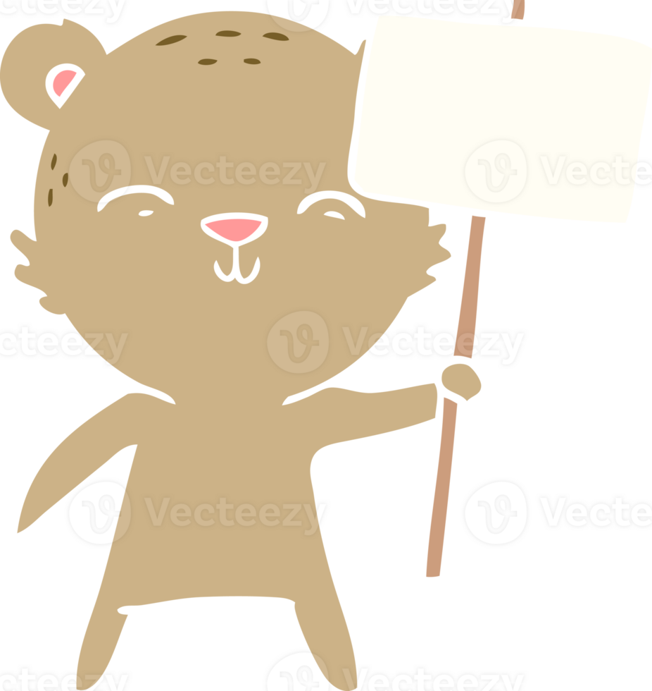 happy flat color style cartoon bear with sign png