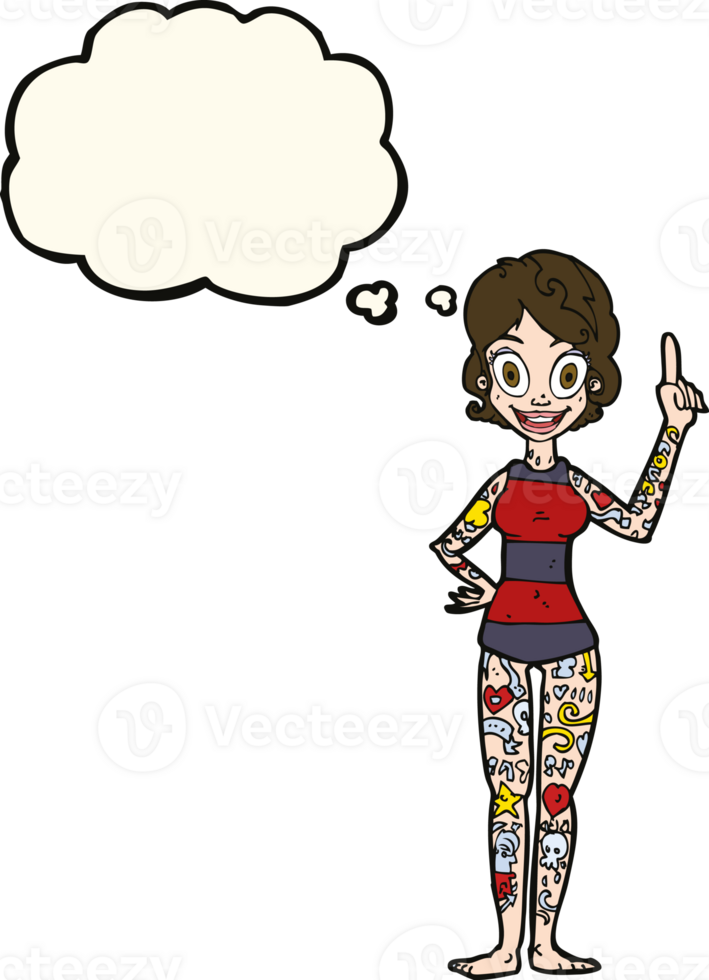 cartoon woman covered in tattoos with thought bubble png
