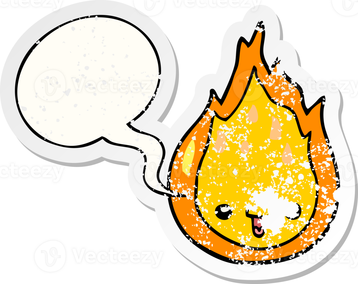 cartoon flame with speech bubble distressed distressed old sticker png